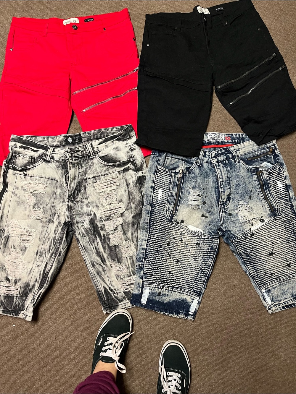 Assorted Men's Denim & Zip Shorts Pack - Red, Black, Acid Wash